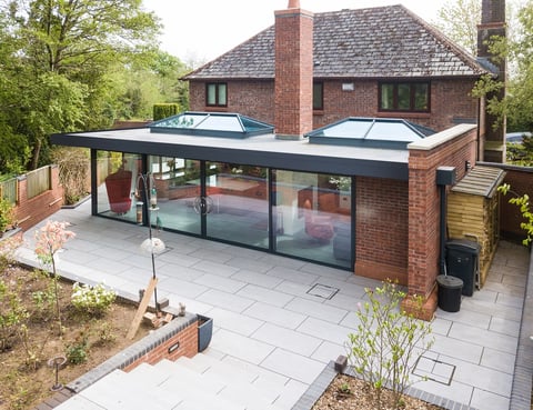 Modern glass extension flat roof